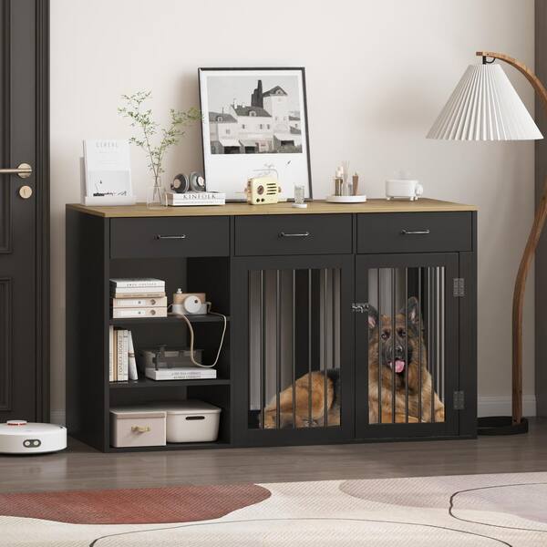 WIAWG Large Dog Crate Furniture, Indoor Pet Crate End Table Decorative Dog  Kennel Dog Cage with 3-Drawers and 3-Shelves, Black Y-THD-150211-02-ccc -  The Home Depot