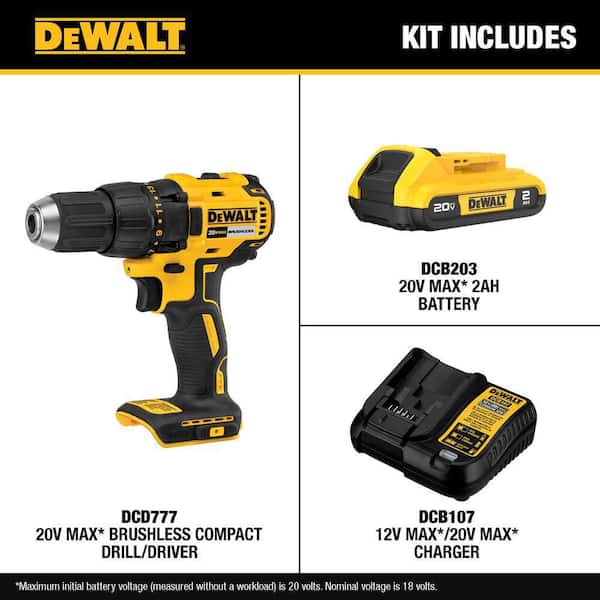 20-Volt MAX Lithium-Ion Cordless 1/2 in. Compact Drill/Driver Kit with 2.0 Ah Battery and Charger