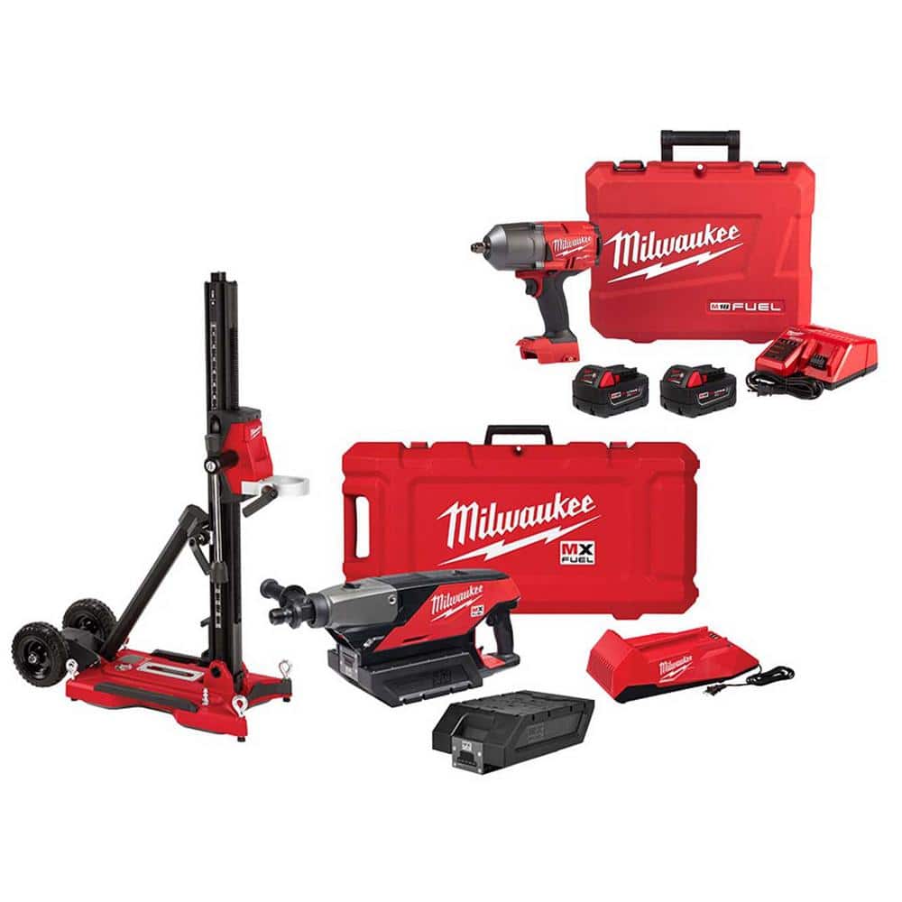 Milwaukee MX FUEL Lithium-Ion Cordless Handheld Core Drill Kit with Stand with M18 FUEL 1/2 in. High-Torque Impact Wrench Kit