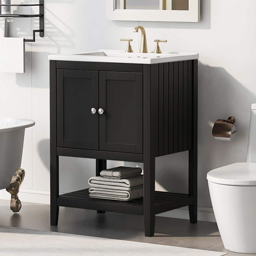 24 in. W x 18 in. D x 34 in. H Single Sink Freestanding Bath Vanity in Blac