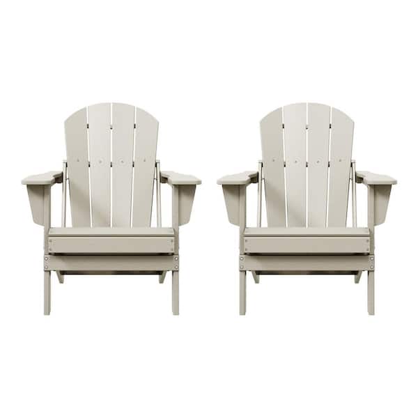 WESTIN OUTDOOR Laguna 2-Pack Fade Resistant Outdoor Patio HDPE Poly Plastic Classic Folding Adirondack Chairs in Sand