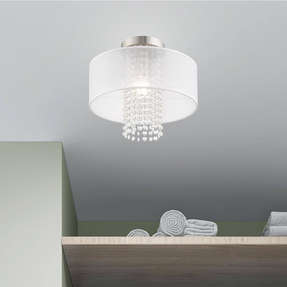 Bella Vista Brushed Nickel Crystal Drum Ceiling Light