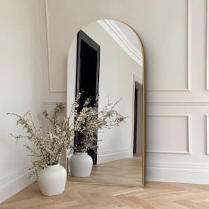 28 in. W x 71 in. H Oversized Modern Arch Wood Full Length Mirror Gold Wall Mounted Standing Mirror Floor Mirror