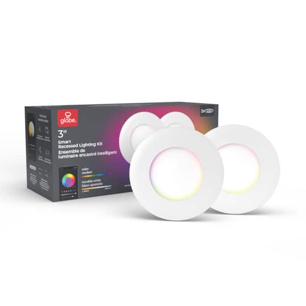 Globe Electric Wi-Fi Smart 3 in. Ultra Slim LED Recessed Lighting Kit  2-Pack, Multi-Color Changing RGB, Tunable White, Wet Rated 50466 - The Home  Depot