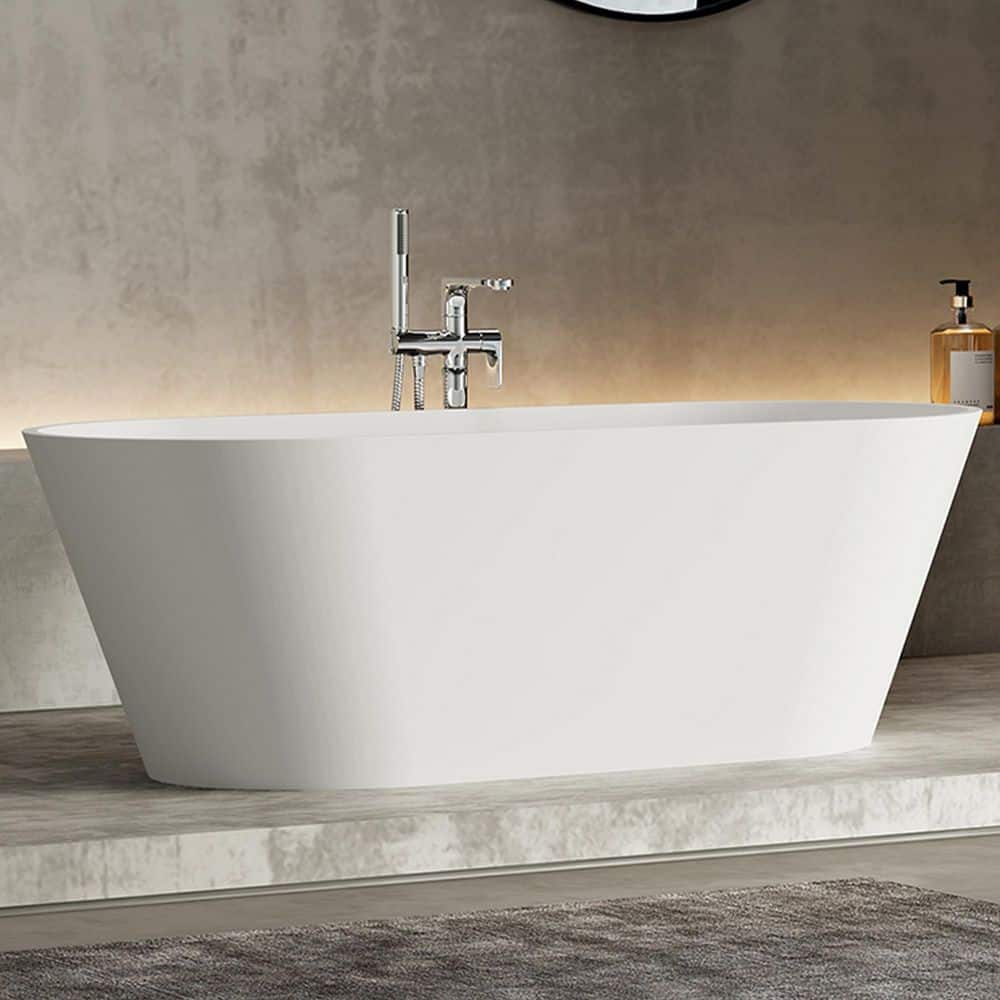 58.93 in. x 29.79 in. Solid Surface Freestanding Soaking Flatbottom Bathtub in Matte White price history on PriceWatchPro