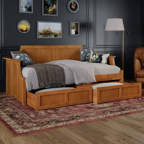 AFI Cambridge Light Toffee Natural Bronze Twin Solid Wood Daybed with Set of 2 Bed Drawers