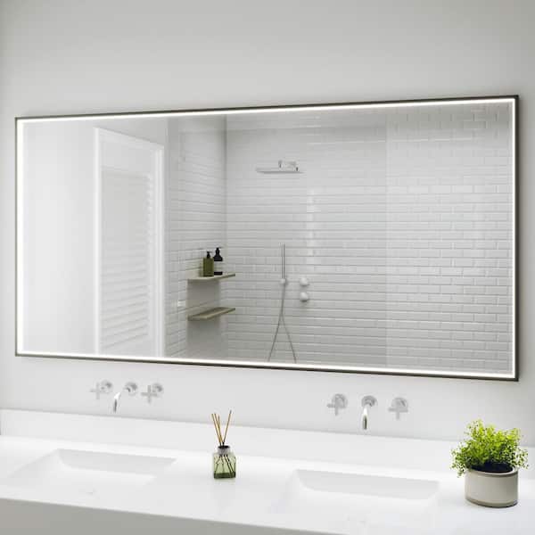 72 in. W x 36 in. H Rectangular Framed Wall-Mounted LED Bathroom Vanity Mirror in Matte Black