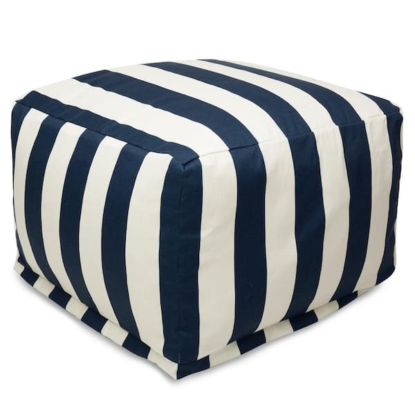 Majestic Home Goods Navy Blue Vertical Stripe Indoor/Outdoor Ottoman Cushion