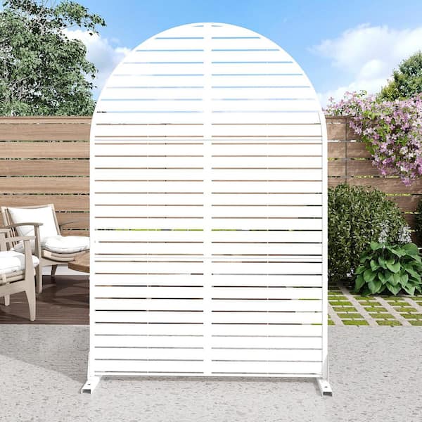 Lirago 72 in. x 47 in. Arched-Top White Privacy Screen Galvanized Freestanding Panel