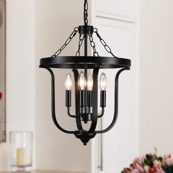 LWYTJO 4 Light Black Candle Accents Rustic Cage Chandelier for Dining Room Kitchen Island with no bulbs included