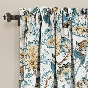 Turquoise/Neutral Floral Rod Pocket Room Darkening Curtain - 52 in. W x 84 in. L (Set of 2)