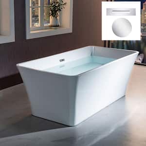 Rachel 67 in. Acrylic FlatBottom Rectange Bathtub with Polished Chrome Overflow and Drain Included in White