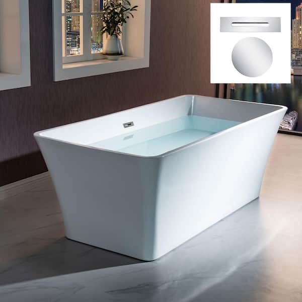 WOODBRIDGE Rachel 67 in. Acrylic FlatBottom Rectange Bathtub with Polished Chrome Overflow and Drain Included in White