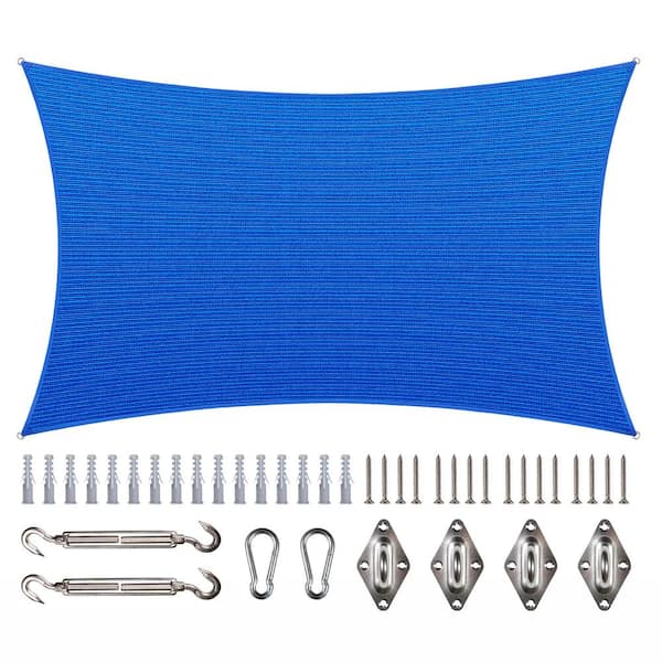 COLOURTREE 16 ft. x 8 ft. 190 GSM Blue Rectangle Sun Shade Sail with Rectangle Kit
