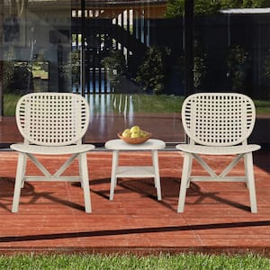 White 3-Piece PP Plastic Outdoor Bistro Set, All Weather Patio Table Chair Set, Conversation Set with Widened Seat