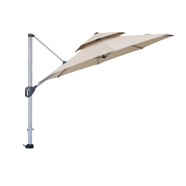 Amucolo 11 ft. Aluminum Double Tier Canopy Cantilever Patio Umbrella in Beige with 360° Rotation Adjustable Angle and Cover