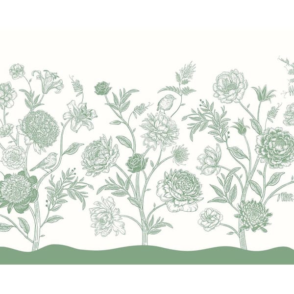 Brewster 19.7 in. x 0.025 in. Green Animals Origin Murals Jacobean Rose Trail Green Wall Mural