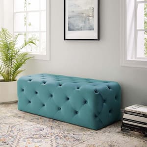 Anthem 48 in. Sea Blue Tufted Button Entryway Performance Velvet Bench