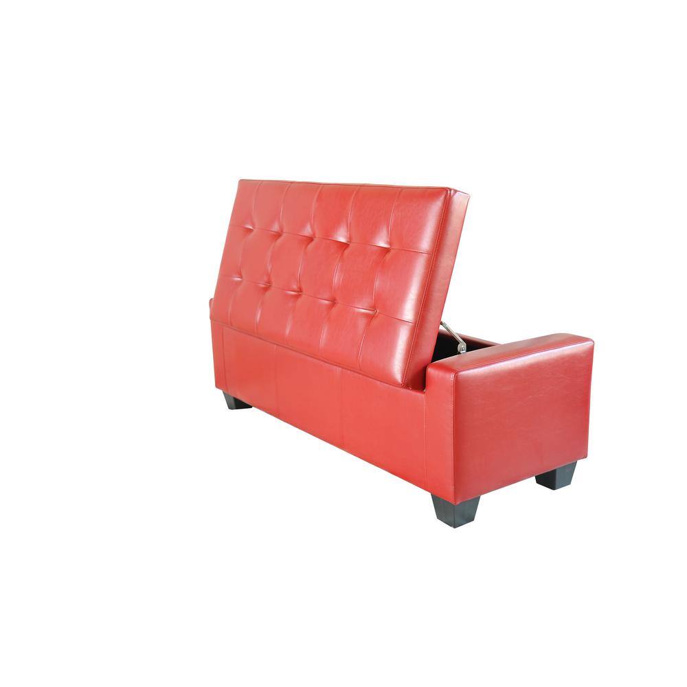 Bright Red Tufted Faux Leather Storage Footstool Bench