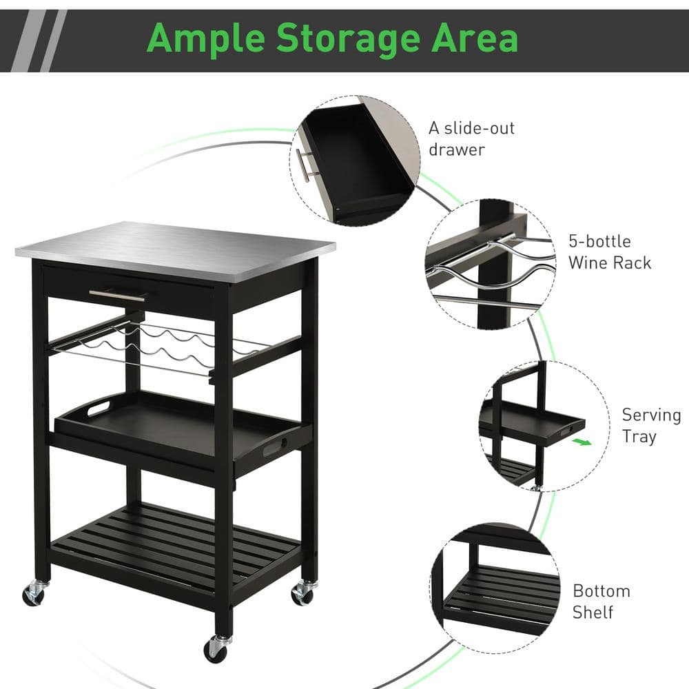 Stainless Steel Industrial Kitchen Cart with Wine Rack and Storage