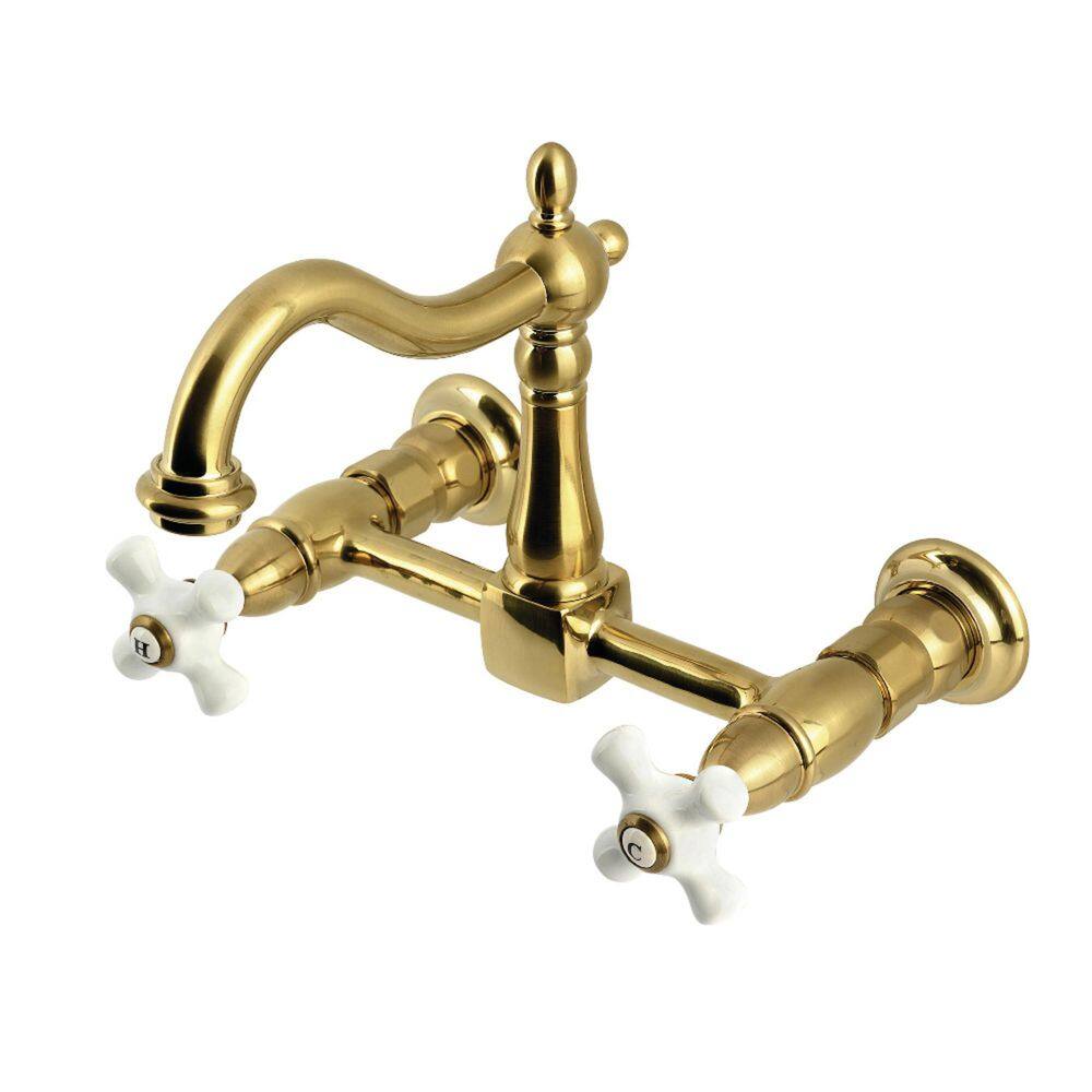 Heritage 2-Handle Wall-Mount Standard Kitchen Faucet in Brushed Brass price history on PriceWatchPro