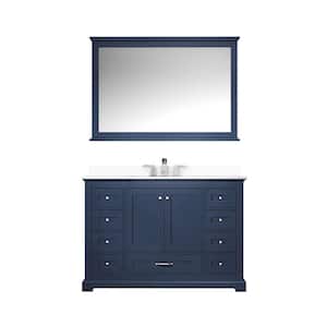 Dukes 48 in. W x 22 in. D Navy Blue Single Bath Vanity, White Quartz Top, Faucet Set, and 46 in. Mirror