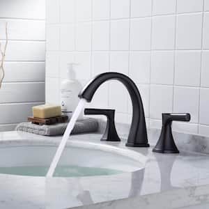 8 in. Widespread Double Handle Bathroom Faucet with Pop up Drain Kit Included in Matte Black