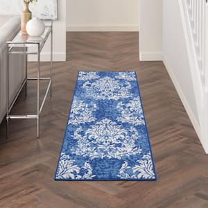Whimsicle Navy Ivory 2 ft. x 8 ft. Floral Farmhouse Kitchen Runner Area Rug