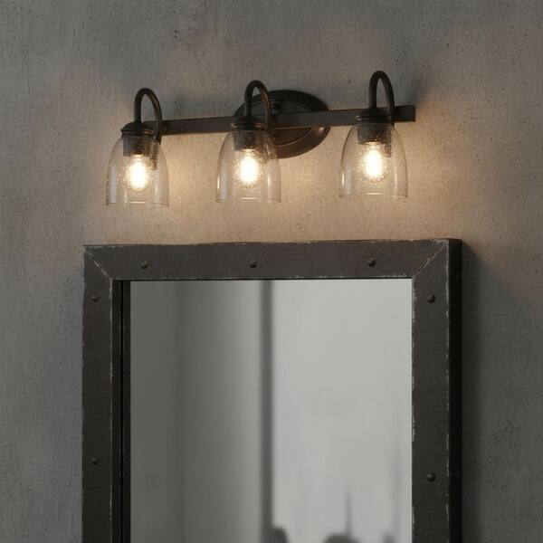 Bathroom Vanity Light Fixtures 3 Lights Wall Sconce Black With Clear Glass Shade