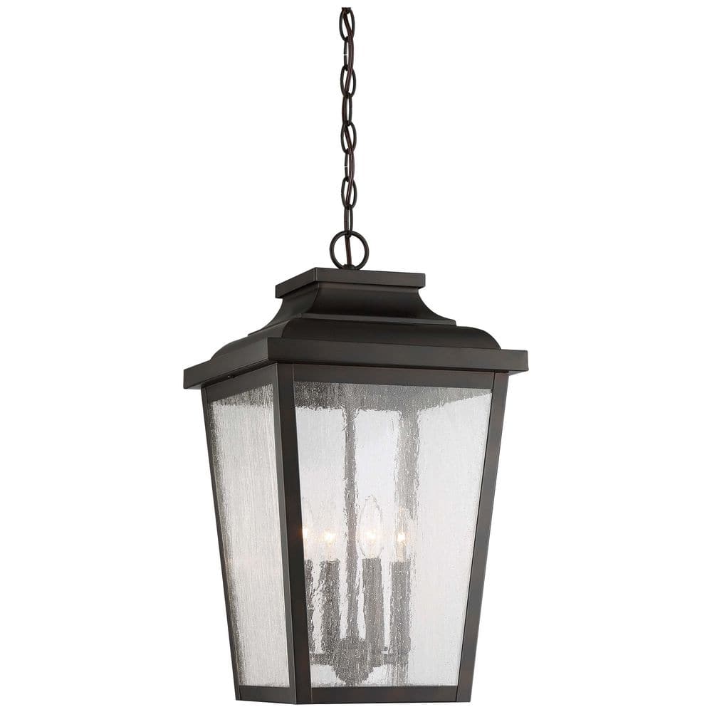 Chelesa Bronze Clear Seeded Glass 4-Light LED Pendant Lantern