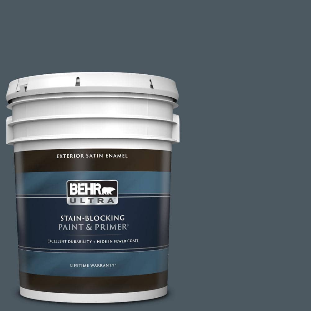 BEHR ULTRA 5 gal. S4707 Undersea Satin Enamel Exterior Paint & Primer 985305 The Home Depot