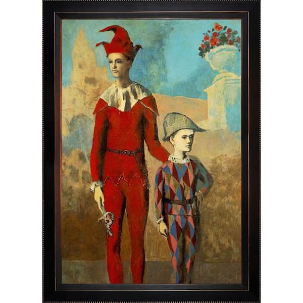 LA PASTICHE Acrobat and young harlequin by Pablo Picasso Veine D'Or Bronze Framed People Oil Painting Art Print 29 in. x 41 in.