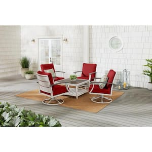 Marina Point 5-Piece White Steel Motion Outdoor Patio Conversation Seating Set with CushionGuard Chili Cushions
