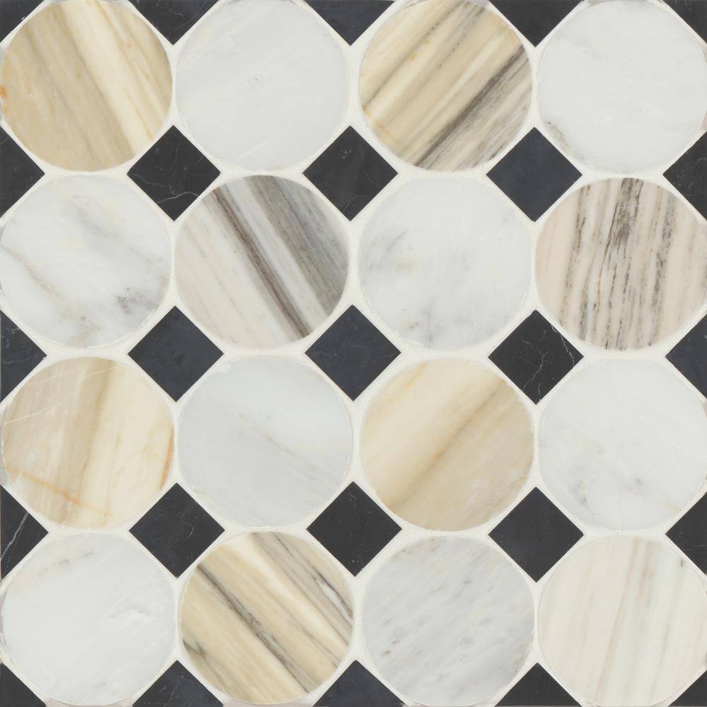 Sample-Modni Circle 4 in. x 5 in. Honed Warm Blend Marble Mosaic Tile price history on PriceWatchPro