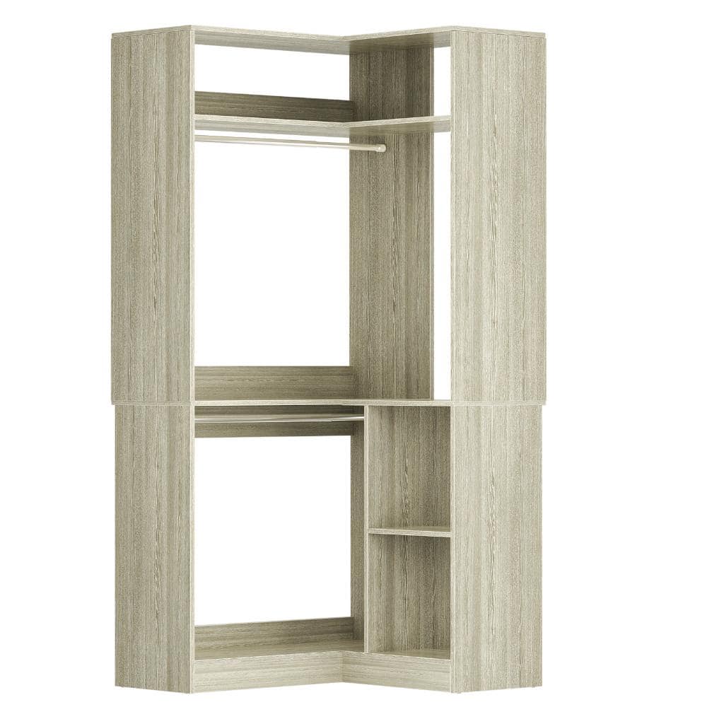 34'' Corner Closet System with Shelves and Hanging Rods, Wood Walk-in L Shaped Closet System, White Oak price history on PriceWatchPro