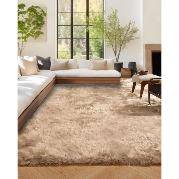 Light Brown 6 ft. x 8 ft. Faux Fur Rug Fluffy Fuzzy Furry Soft Area Rug