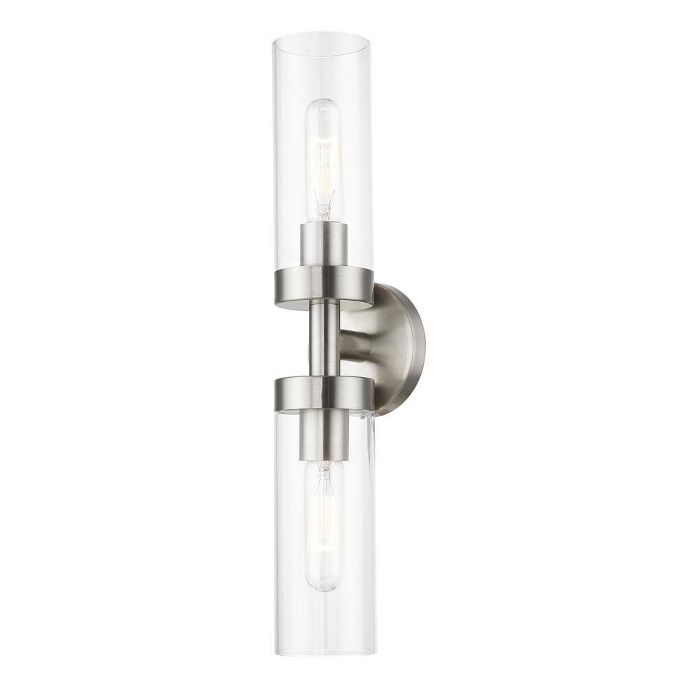 Ludlow Minimalist Brushed Nickel 2-Light Vanity with Clear Glass Shades