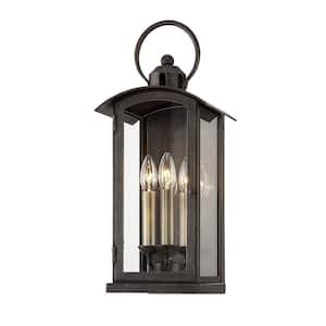 Chaplin 3-Light Vintage Bronze Wall Sconce with Clear Glass Shade