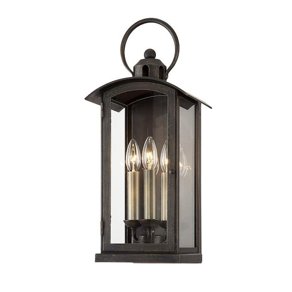 Troy Lighting Chaplin 3-Light Vintage Bronze Wall Sconce with Clear Glass Shade