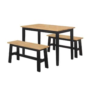 New York 3 Piece Black and Natural Dining Set with 2 Benches