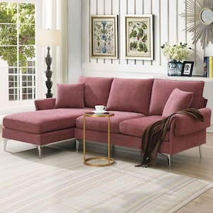 84 in. Square Arm Chenille L -Shaped Sofa with Reversible Lounge in Pink