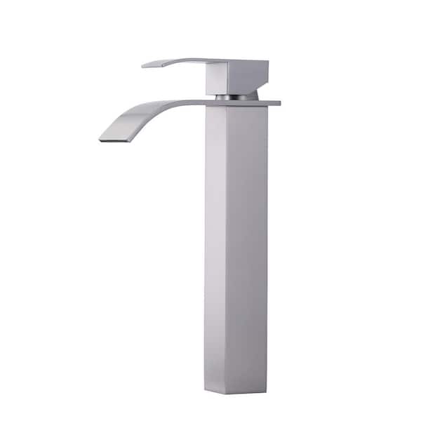AVITAS Waterfall Single Hole Single Handle Tall Bathroom Sink Faucet with Supply Hose and Pop-Up Drain in Brushed Nickel