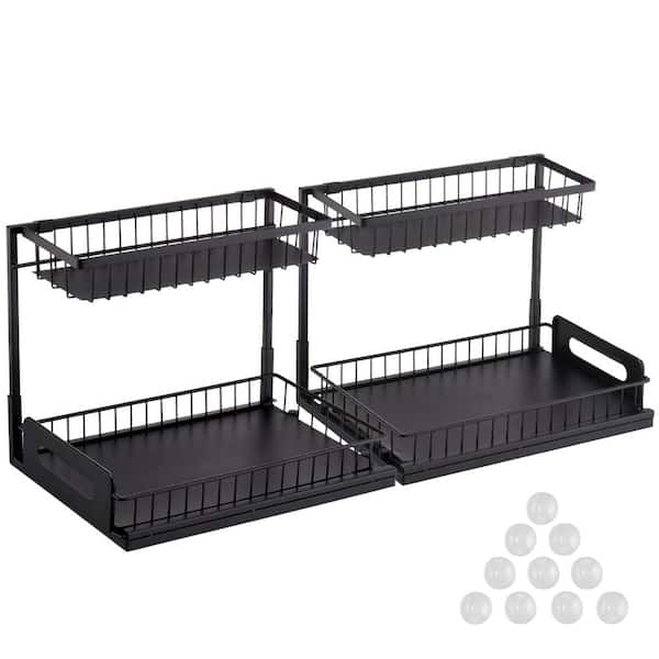 2-Tier Pull-Out Cabinet Organizer, 2-Pack, Slide-Out Wire Baskets, Under Sink Storage, Fits 12.5"W