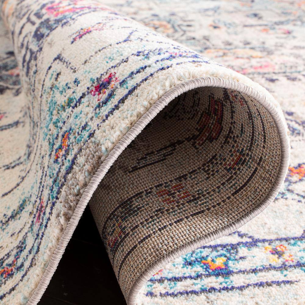 Madison Cream and Blue Synthetic Round Area Rug