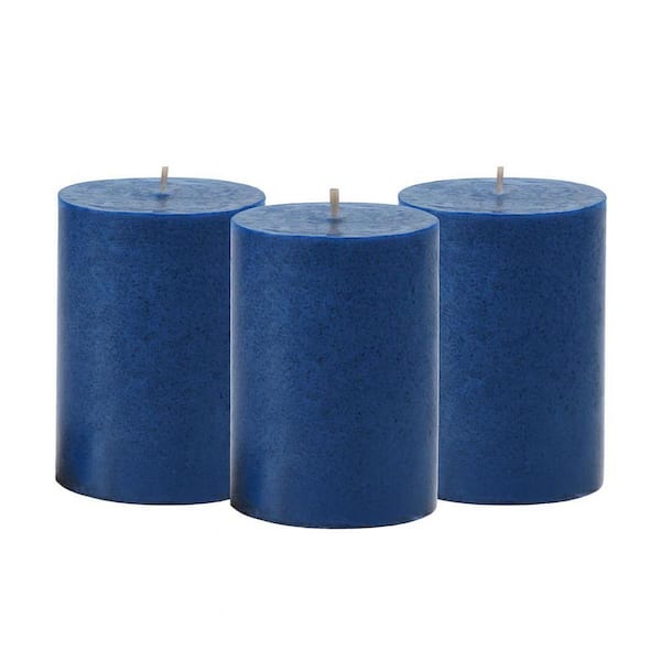 Blue Unscented Dripless Smokeless Wax Single Wick Pillar Candle 3-Pack