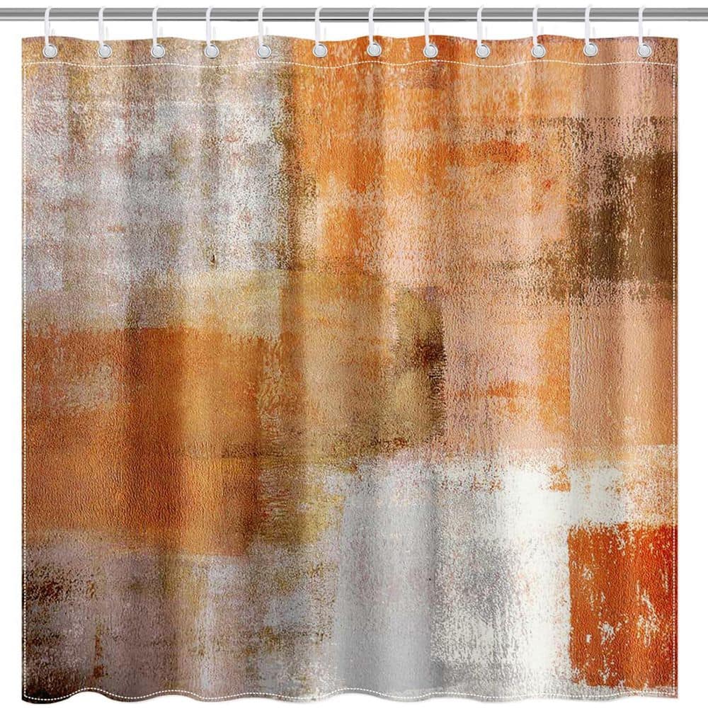 Abstract Art Shower Curtain 72 x 72 in. Orange and Grey Painting Bathroom Bathtub Curtain with 12 Hooks Polyester price history on PriceWatchPro