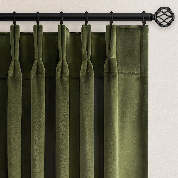Olive Green Velvet 40 in. W x 84 in. L Back Tab Blackout Curtain(Set of 2)