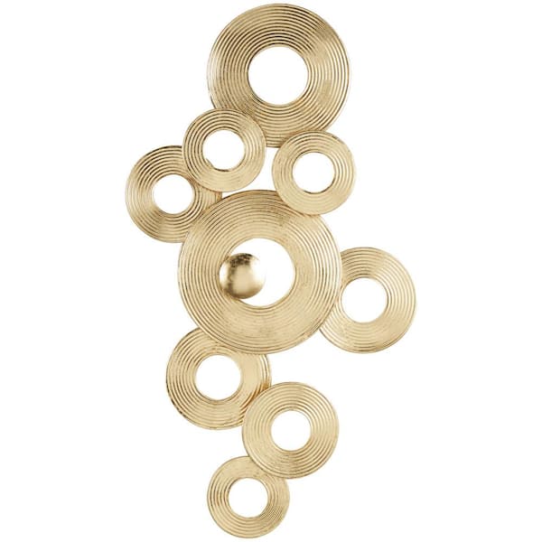 Litton Lane Metal Gold Stacked Circle Ring Abstract Wall Decor with Groove Texture