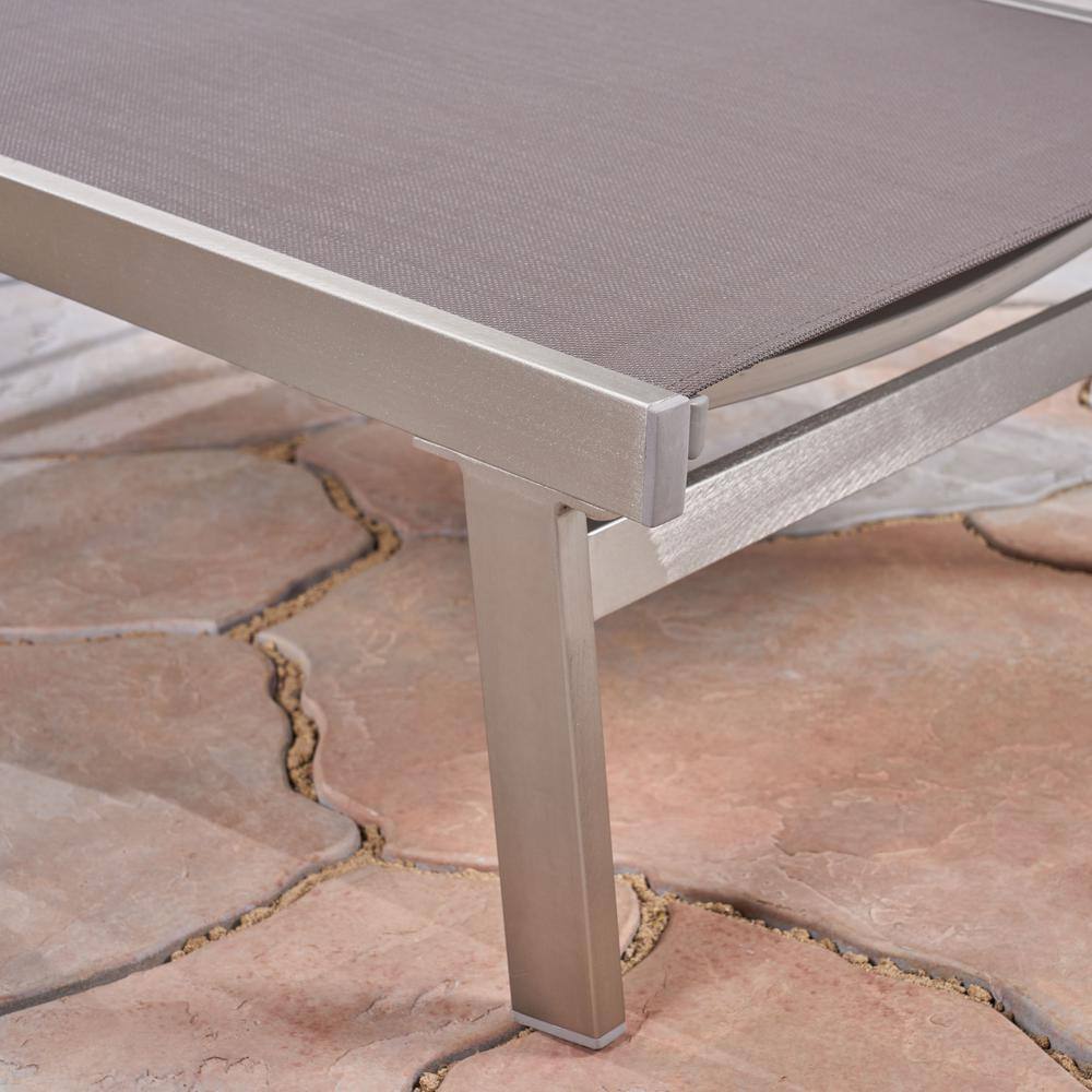 Gray Mesh and Silver Aluminum Outdoor Chaise Lounge Set