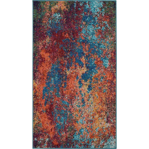 Nourison Celestial Atlantic Blue doormat 2 ft. x 4 ft. Abstract Modern Kitchen Area Rug